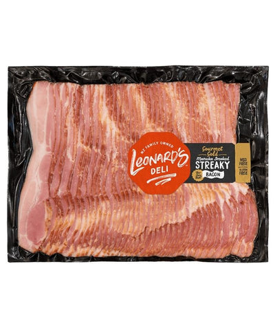 Leonards Gourmet Gold Manuka Smoked Streaky Bacon 500g