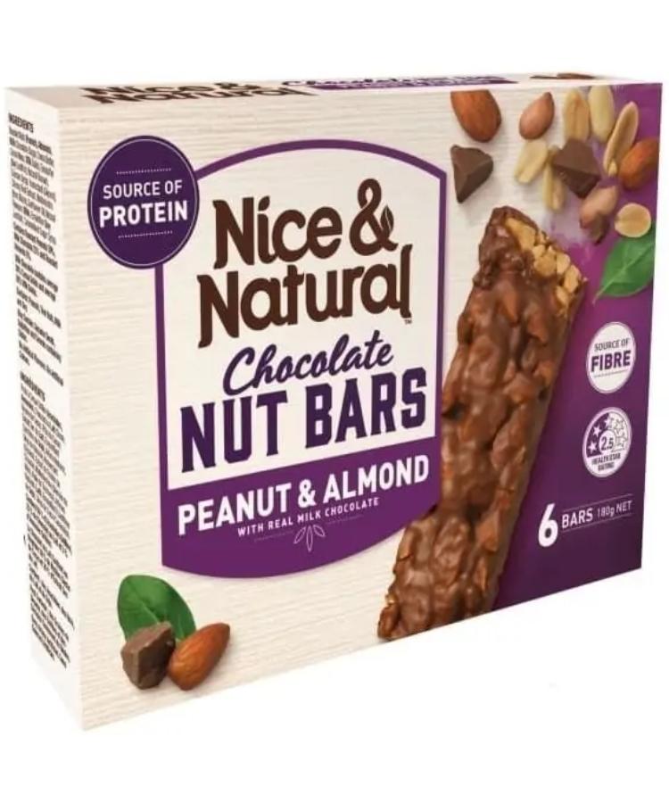 Nice & Natural Chocolate Nut Bars Peanut & Almond 180g 6's