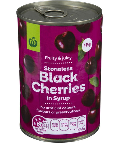 Woolworths Black Cherries In Syrup 415g