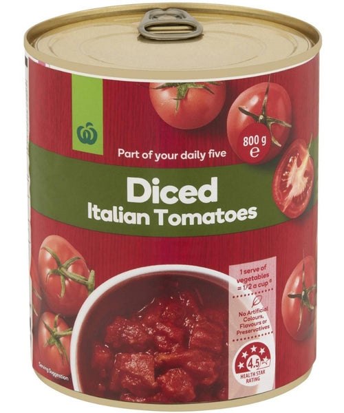 Woolworths Diced Italian Tomatoes 800g