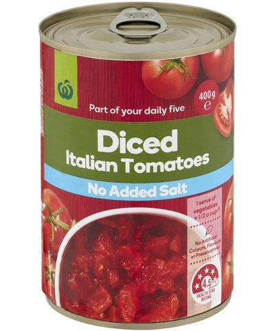 Woolworths Diced Italian Tomatoes No Added Salt 400g