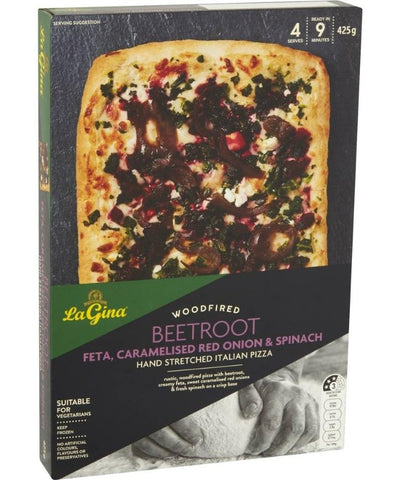 Woolworths La Gina Beetroot Feta, Caramelized Red Onion & Spinach Woodfired Pizza 425g