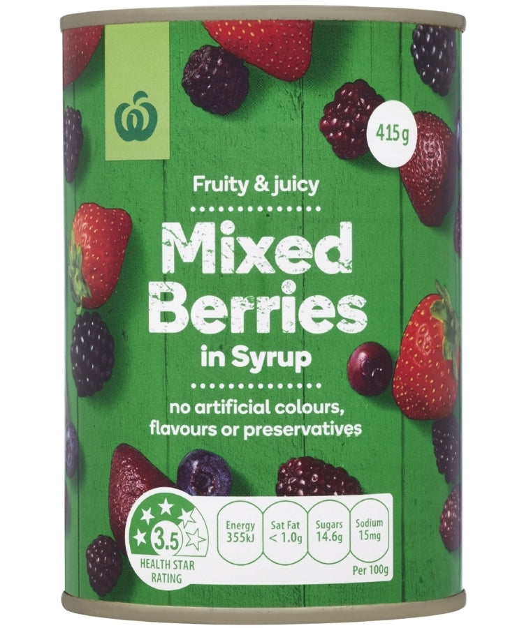 Woolworths Mixed Berries In Syrup 415g
