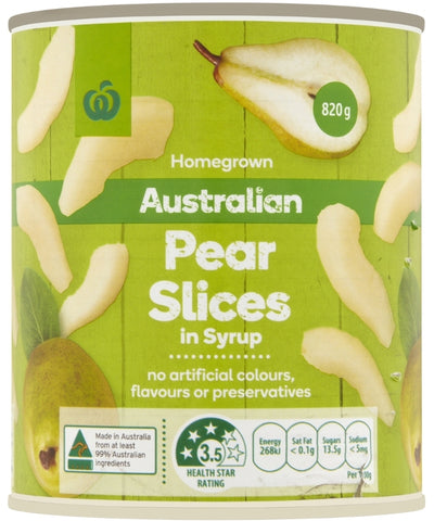 Woolworths Pear Slices In Syrup 820g